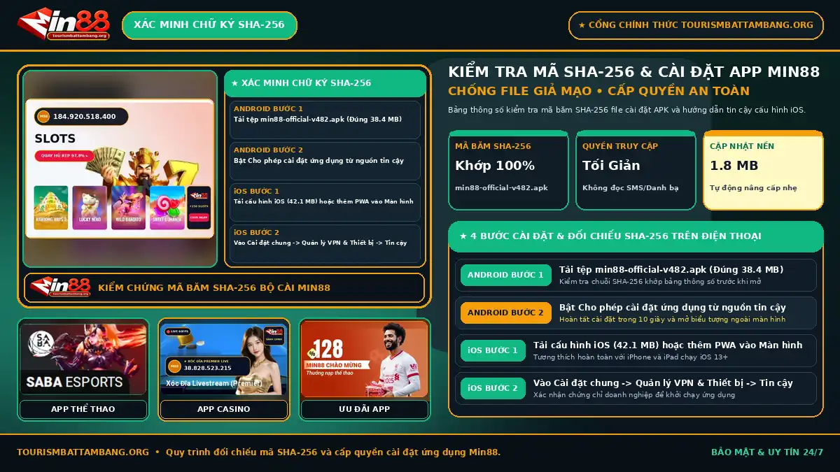 Quy trình kiểm tra mã băm SHA-256 khi tải Min88 APK và xác minh quyền truy cập an toàn